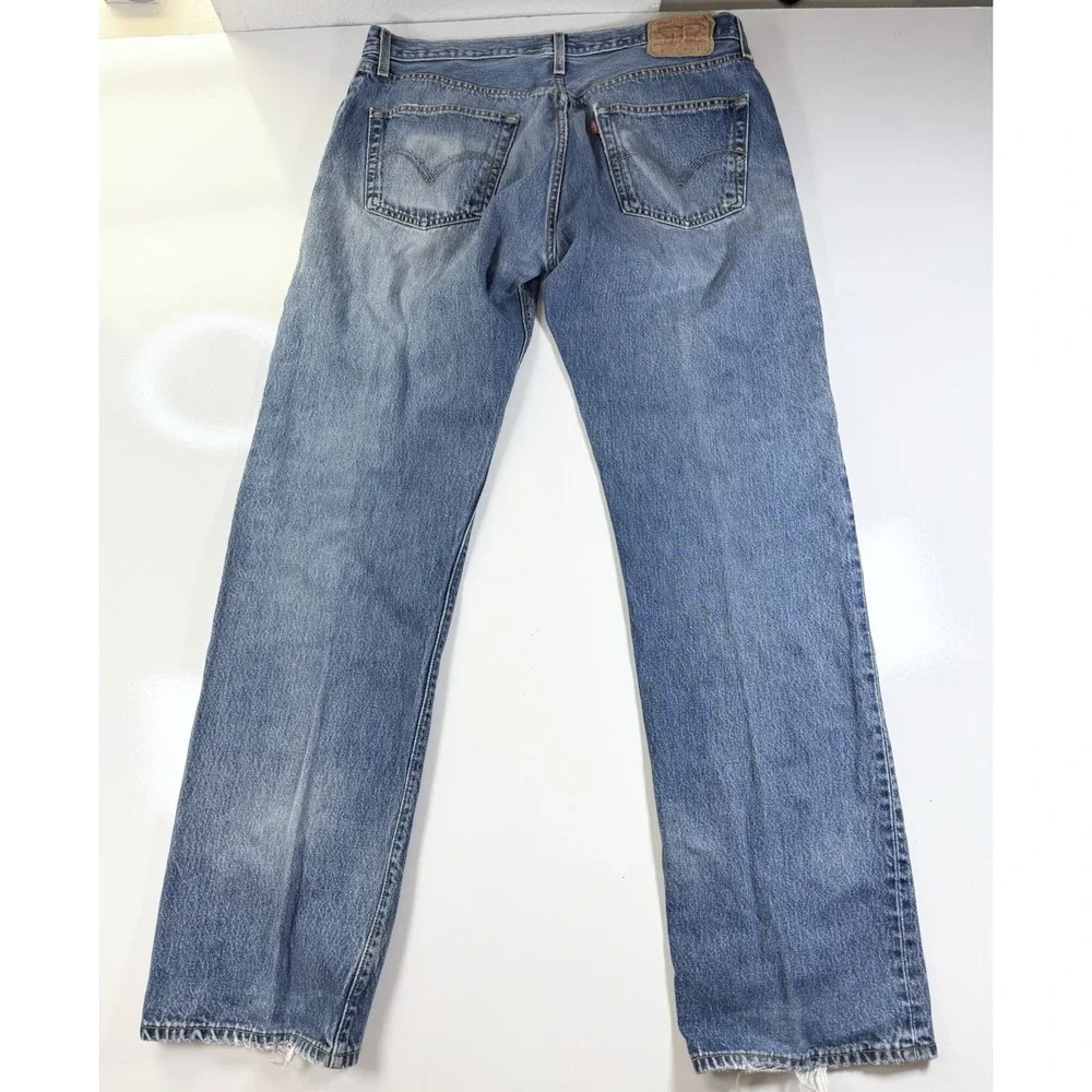 Levi's 501 Denim Blue Jeans Men's‎ 35x33 Distressed Grunge Casual Pants Y2K